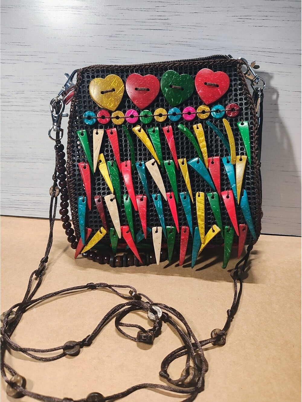 Quirky & Fun, Vividly Colored Coconut Shell Beaded Purse NWT